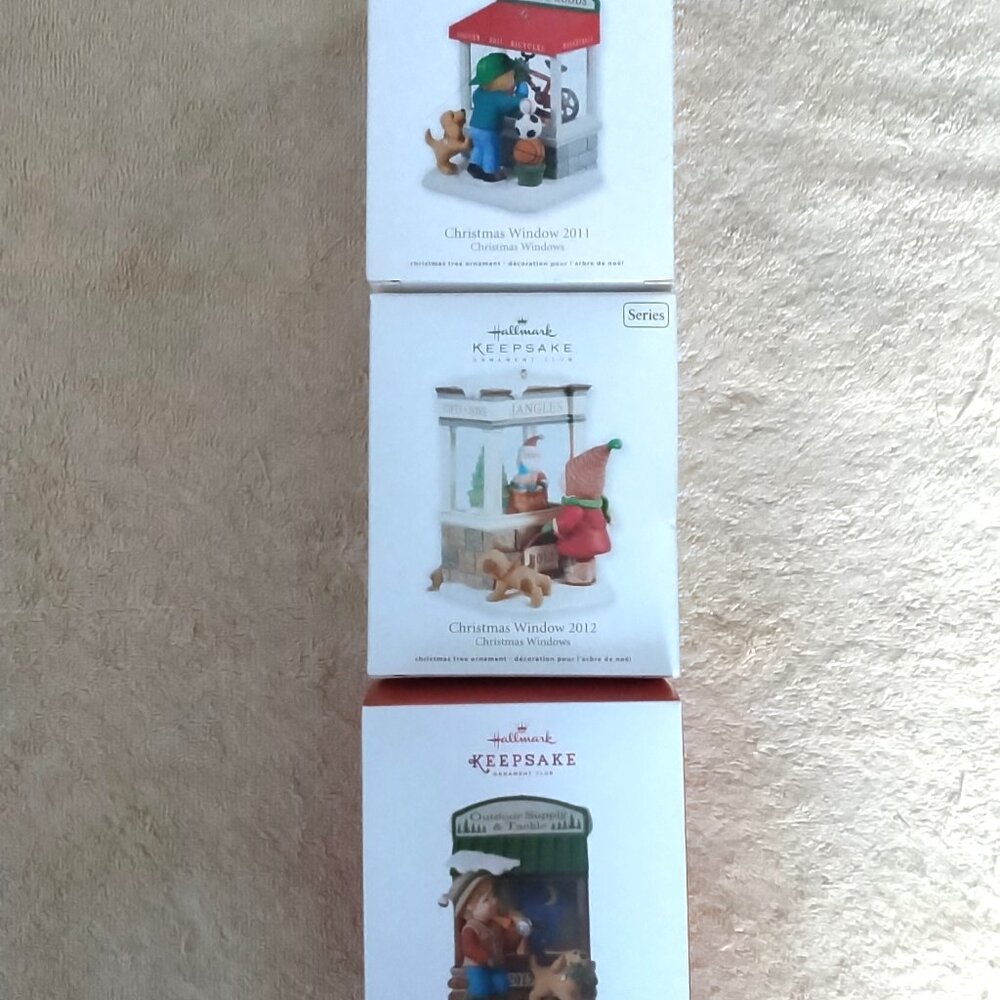 3 New in Box Hallmark Keepsake Ornaments from the Christmas Windows Series
